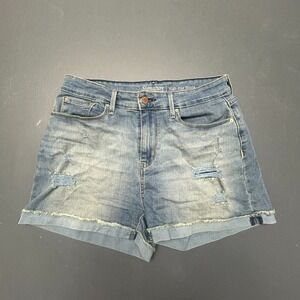 Levi's Signature High Rise Shorts Women's 30 Blue Distressed Rolled Hem Denim